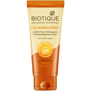 BIO SANDALWOOD 50+ SPF Sunscreen Ultra Soothing Face Cream For All Skin Types Biotique